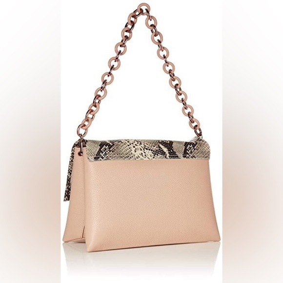 NWT Ted Baker Alani Snake Embossed Leather Shoulder Bag Taupe Pink Chain Cross - Picture 2 of 15